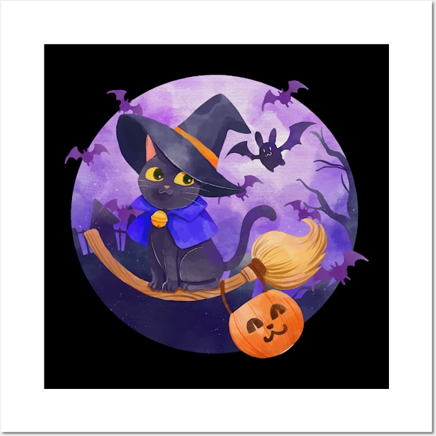 Halloween Cat Witch Cute halloween kitten for kids & adults Wall Art by FunnyUSATees